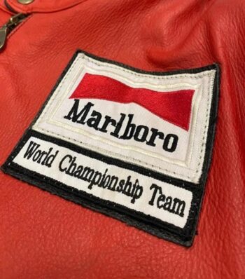 Unisex Marlboro Red & White Racing Motorcycle Leather Jacket - Image 2