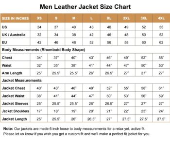 Sheepskin Jacket Size Chart