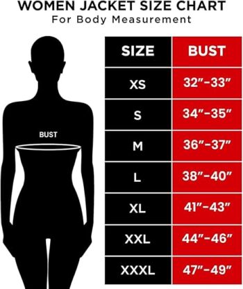 Women Leather Jacket Size chart